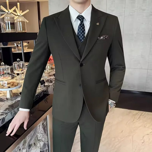 2025 Нов комплект от три части Slim-Fit в корейски стил, официален сватбен бизнес костюм, красив рокля за младоженец, висококачествена