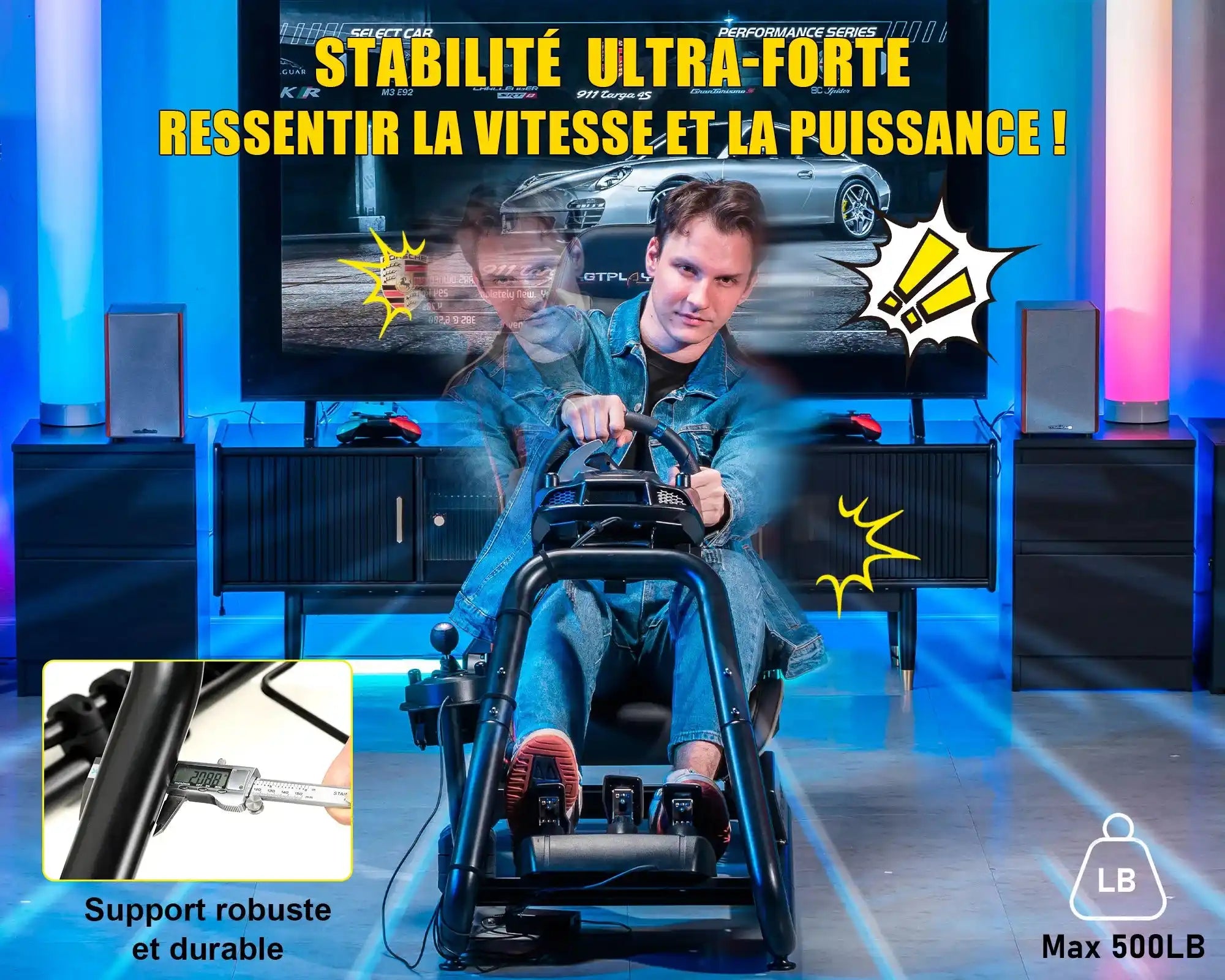 GTPLAYER Simulator Cockpit, Sim Racing Cockpit, стойка за волан за състезателен симулатор с високоговорители, волан и рафт за педали