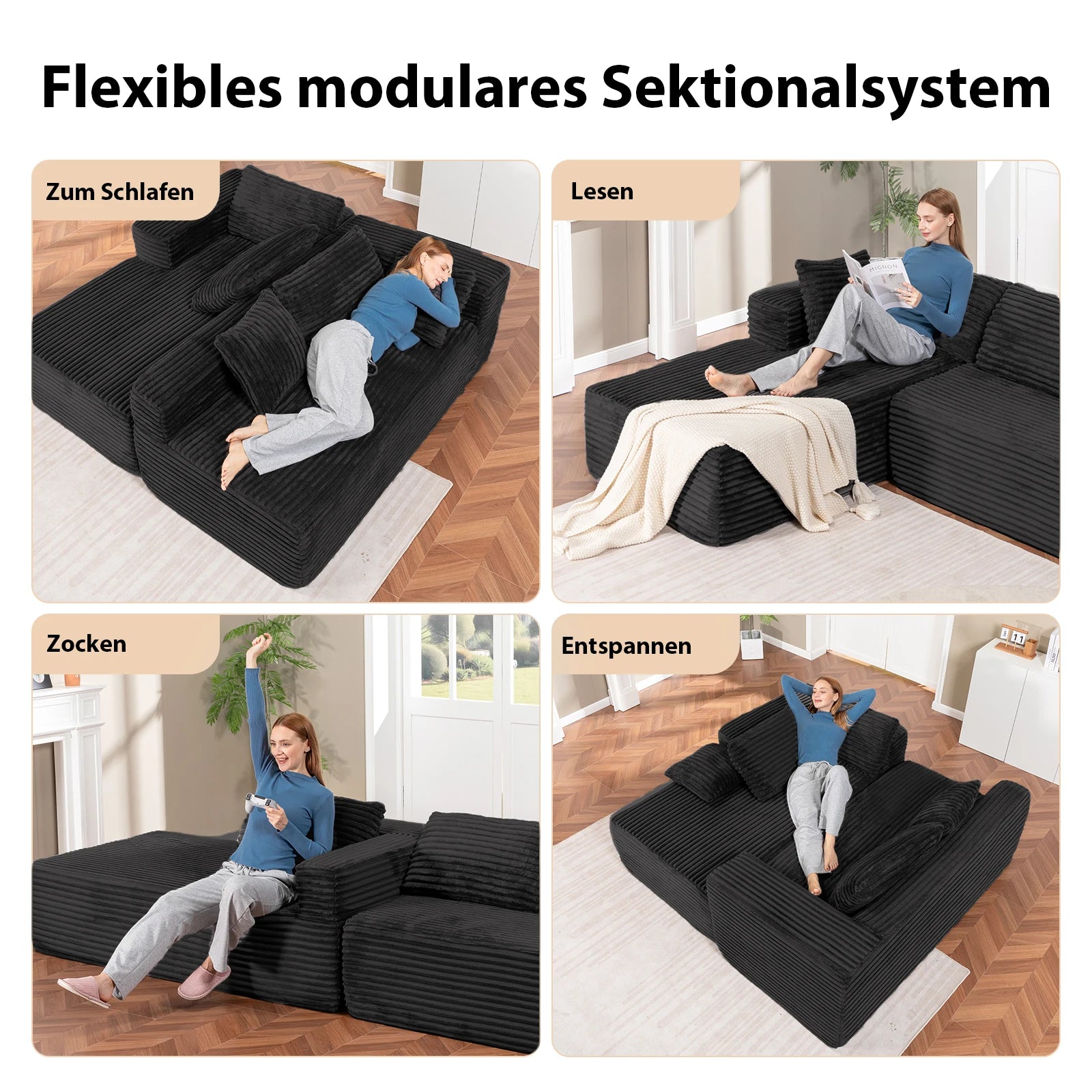 COMHOMA 105” Модулен диван L-образен диван с шнур и плат, шезлонг за хол, не е необходим монтаж