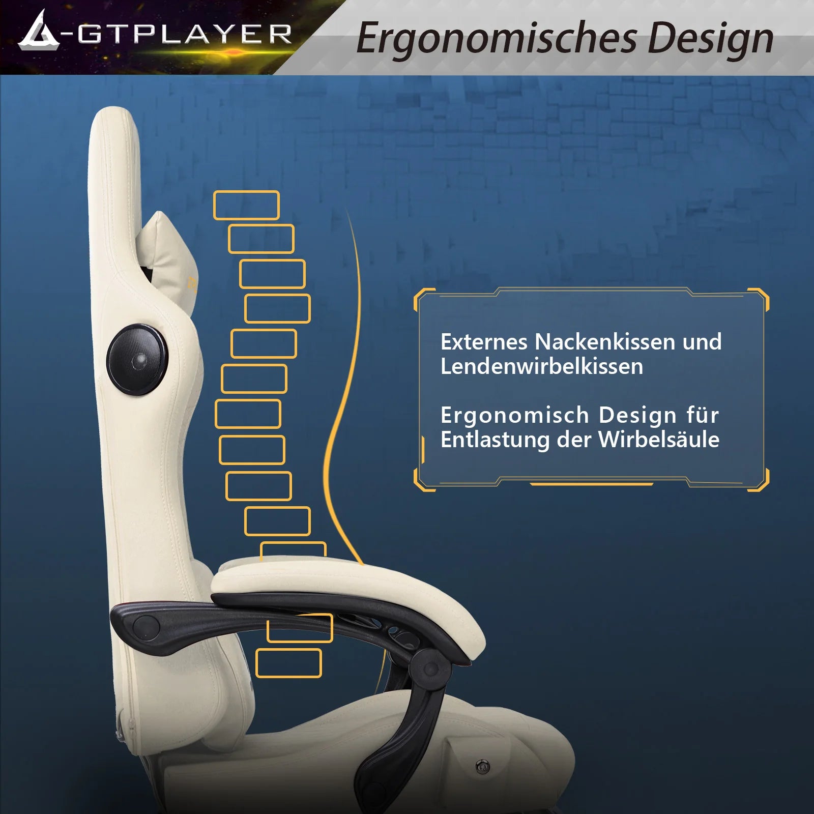 GTPLAYER Геймърски стол Ергономичен геймърски фотьойл Бюро стол Компютър Поставка за крака Високоговорител Музика Офис стол до 150 кг