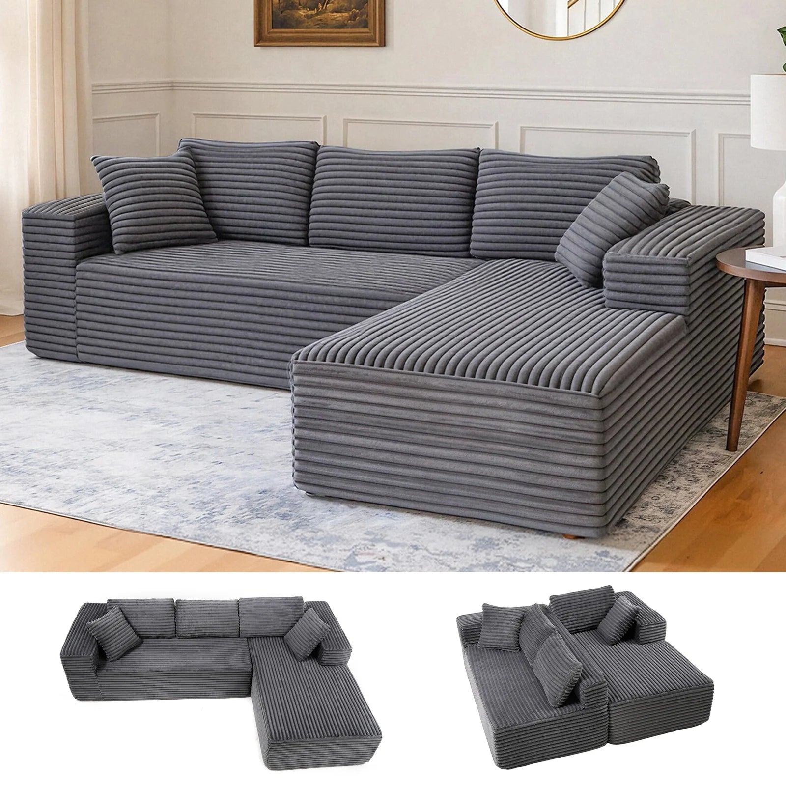 COMHOMA 105” Модулен диван L-образен диван с шнур и плат, шезлонг за хол, не е необходим монтаж