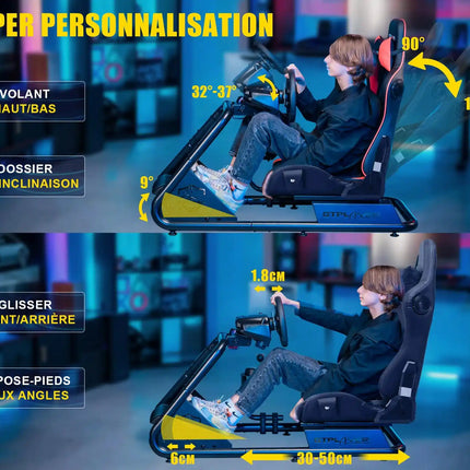 GTPLAYER Simulator Cockpit, Sim Racing Cockpit, стойка за волан за състезателен симулатор с високоговорители, волан и рафт за педали
