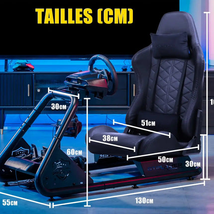 GTPLAYER Simulator Cockpit, Sim Racing Cockpit, стойка за волан за състезателен симулатор с високоговорители, волан и рафт за педали