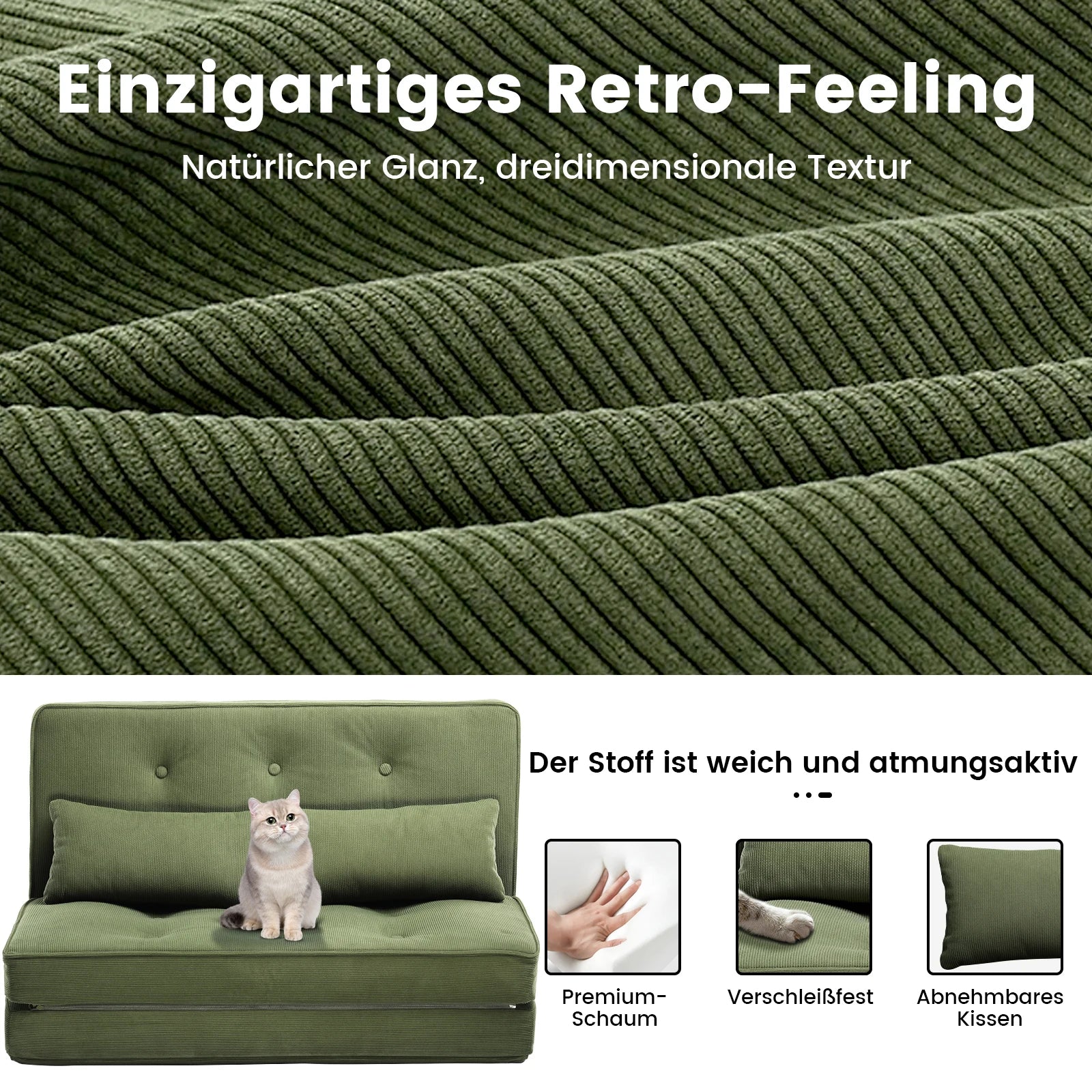 COMHOMA Диван-канапе, спален диван, малко легло, 2ER, мини диван, 6-степенна регулируема облегалка, хол, спалня