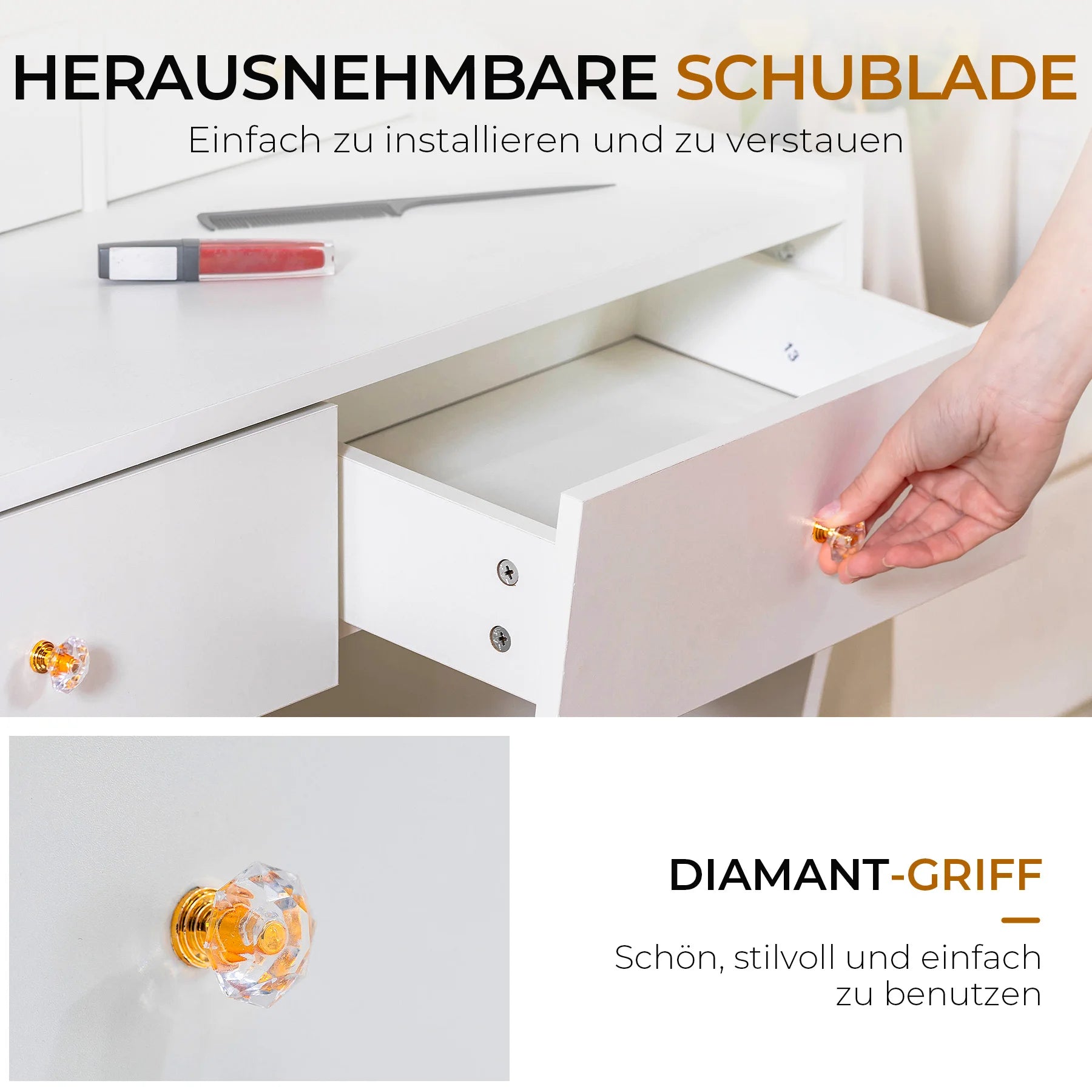 Тоалетка COMHOMA, тоалетка E с осветление и 5 чекмеджета, с регулируемо LED осветление и контакти