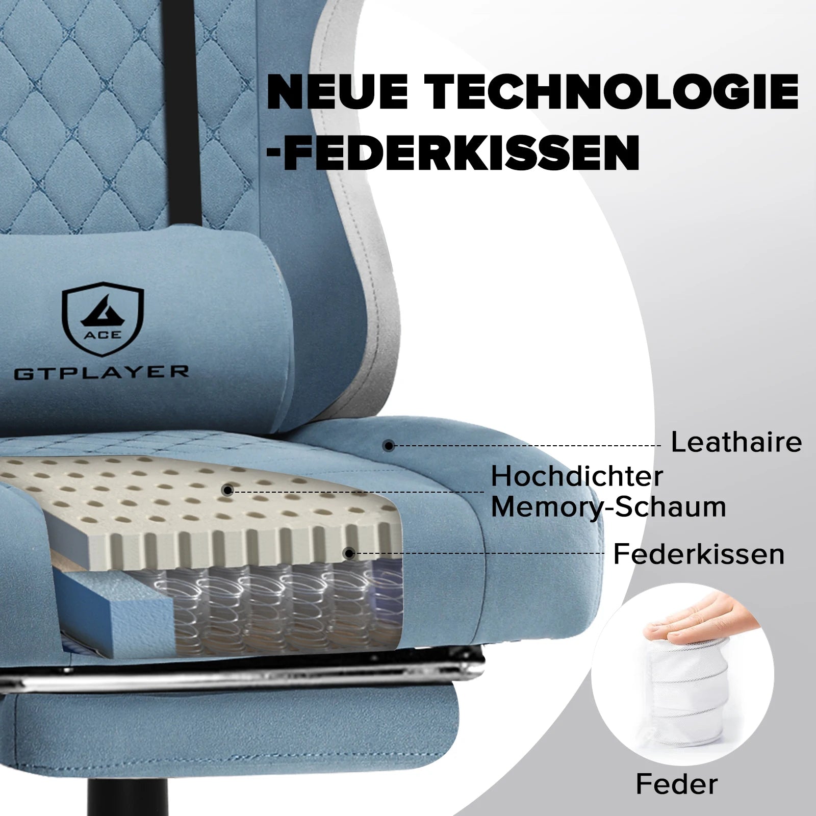 GTPLAYER Gaming Stuhl Ergonomischer Gaming Sessel Schreibtischstuhl mit Stoffoberfläche, Federsitzkissen, Verbindungsarmlehnen