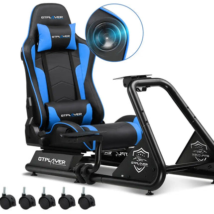 GTPLAYER Simulator Cockpit, Sim Racing Cockpit, стойка за волан за състезателен симулатор с високоговорители, волан и рафт за педали