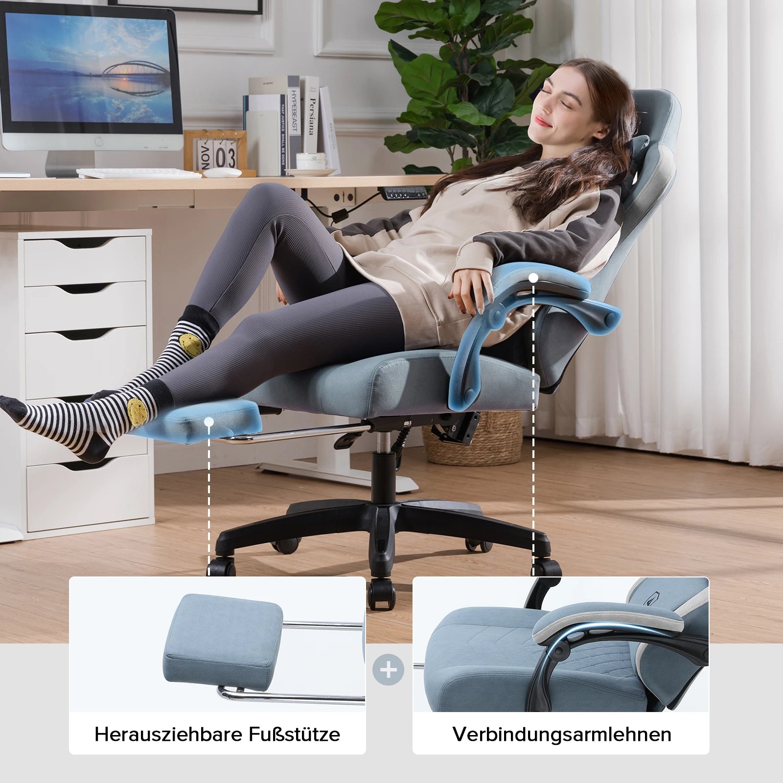 GTPLAYER Gaming Stuhl Ergonomischer Gaming Sessel Schreibtischstuhl mit Stoffoberfläche, Federsitzkissen, Verbindungsarmlehnen