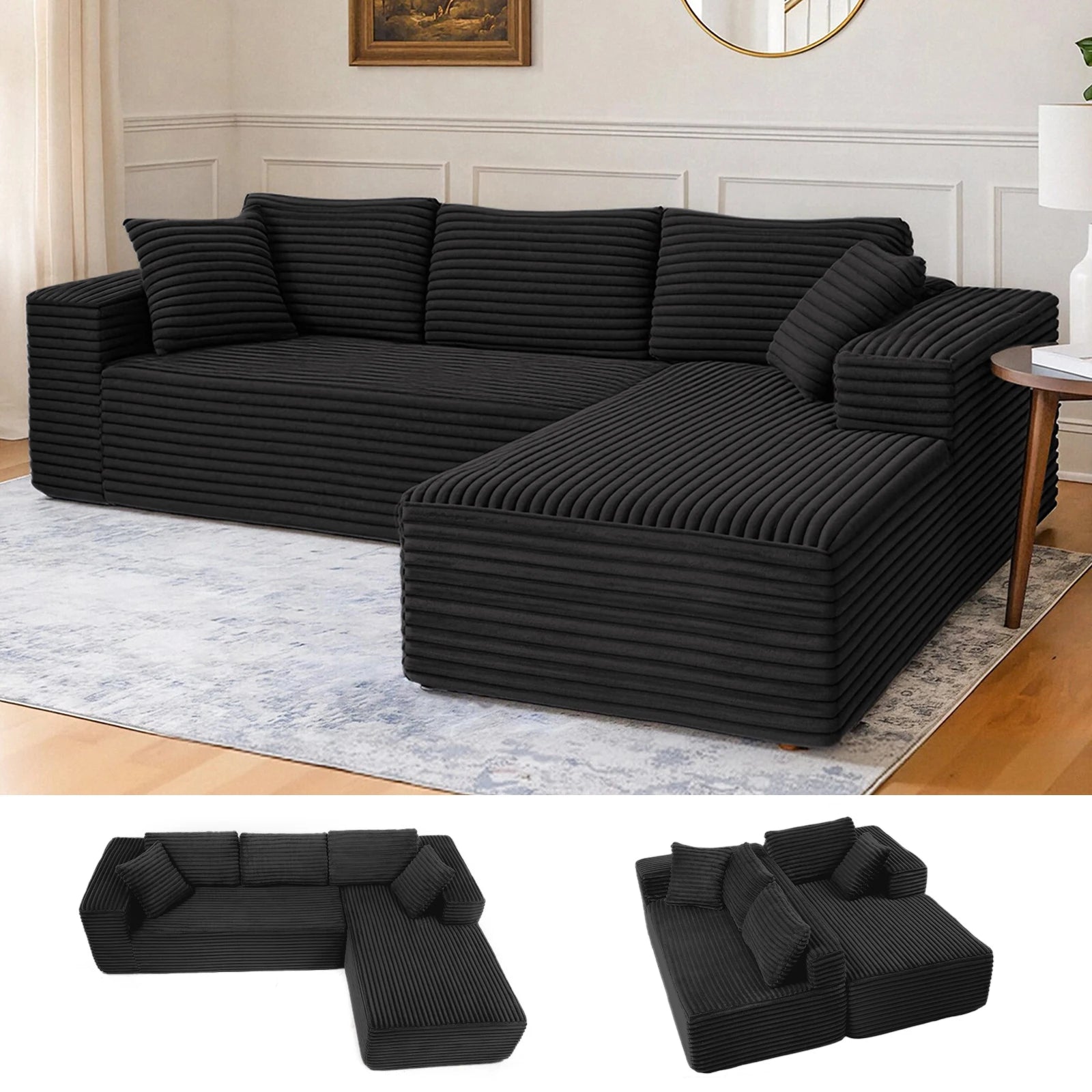 COMHOMA 105” Модулен диван L-образен диван с шнур и плат, шезлонг за хол, не е необходим монтаж