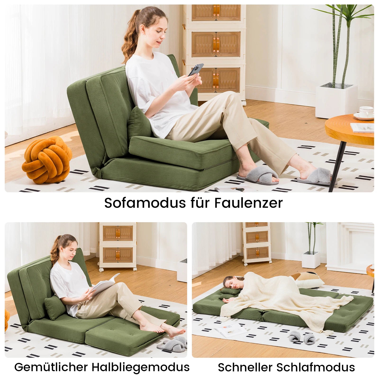 COMHOMA Диван-канапе, спален диван, малко легло, 2ER, мини диван, 6-степенна регулируема облегалка, хол, спалня