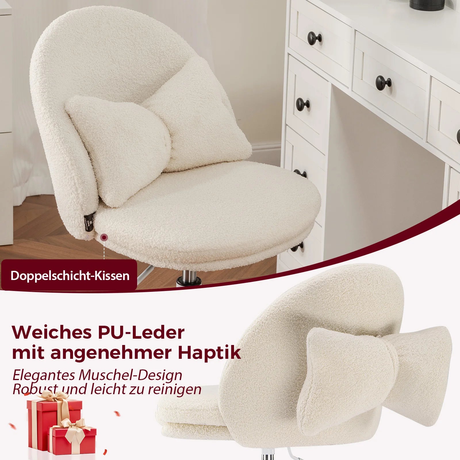 Домашен офис стол COMHOMA, фризьорски стол, бюро стол, въртящ се стол с облегалка, офис стол, регулируем по височина домашен офис стол