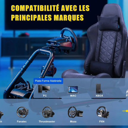 GTPLAYER Simulator Cockpit, Sim Racing Cockpit, стойка за волан за състезателен симулатор с високоговорители, волан и рафт за педали