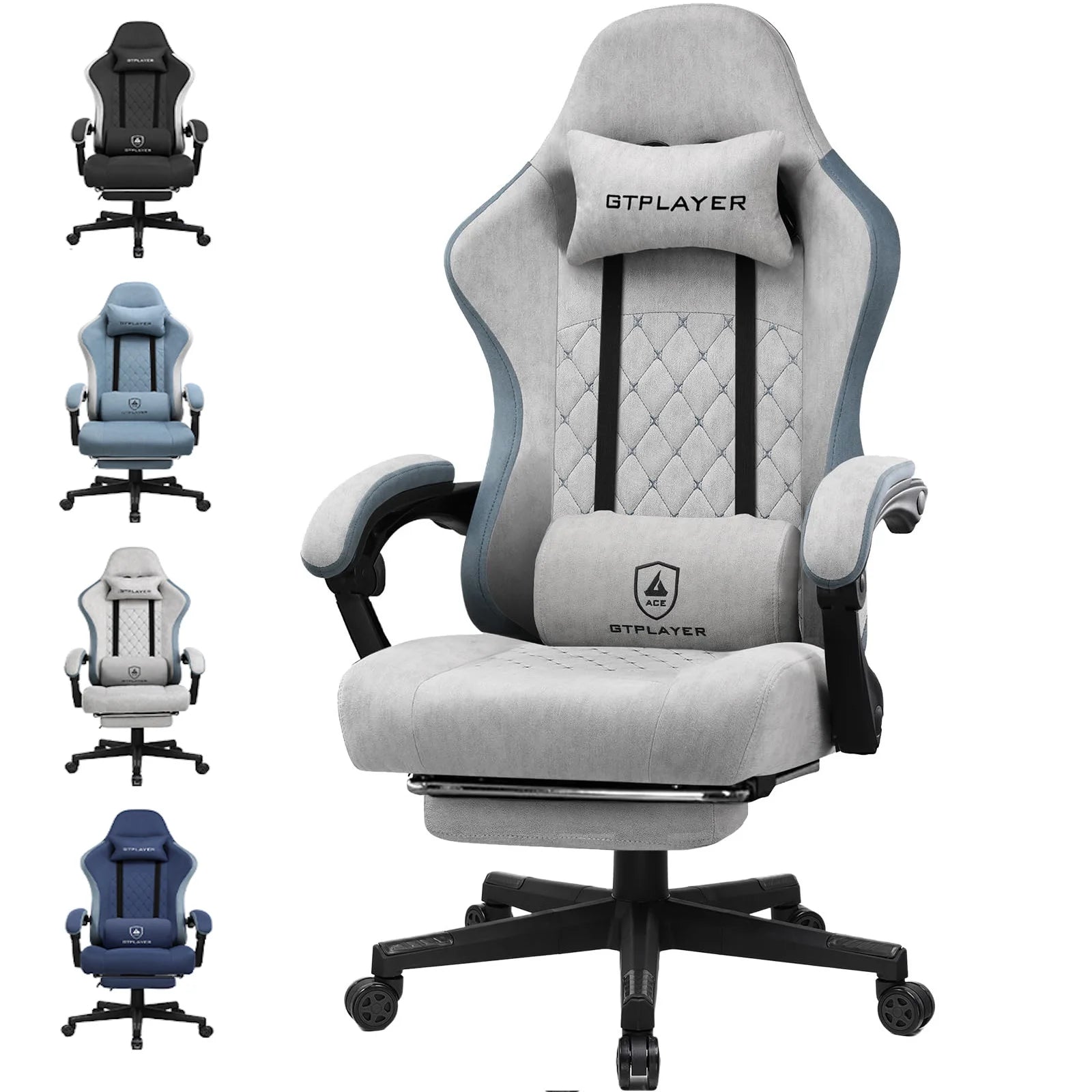 GTPLAYER Gaming Stuhl Ergonomischer Gaming Sessel Schreibtischstuhl mit Stoffoberfläche, Federsitzkissen, Verbindungsarmlehnen