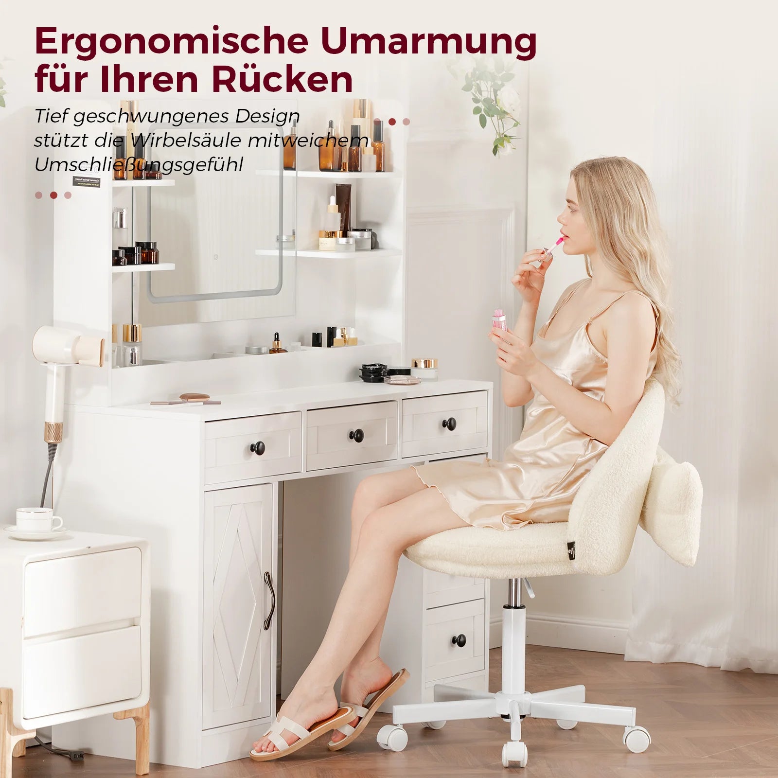 Домашен офис стол COMHOMA, фризьорски стол, бюро стол, въртящ се стол с облегалка, офис стол, регулируем по височина домашен офис стол