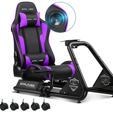 GTPLAYER Simulator Cockpit, Sim Racing Cockpit, стойка за волан за състезателен симулатор с високоговорители, волан и рафт за педали