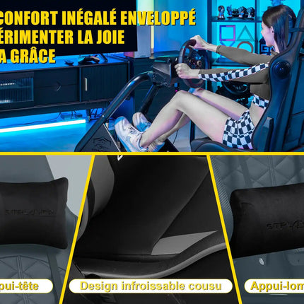 GTPLAYER Simulator Cockpit, Sim Racing Cockpit, стойка за волан за състезателен симулатор с високоговорители, волан и рафт за педали