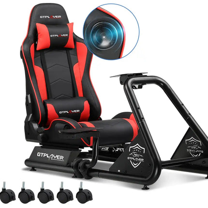 GTPLAYER Simulator Cockpit, Sim Racing Cockpit, стойка за волан за състезателен симулатор с високоговорители, волан и рафт за педали