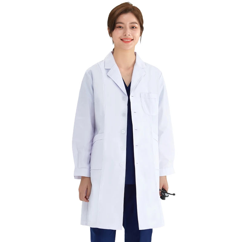 Унисекс бяла престилка, лабораторна престилка, болница, лекарска тънка медицинска униформа, спа униформа, медицински униформи за жени, M-LKXSY