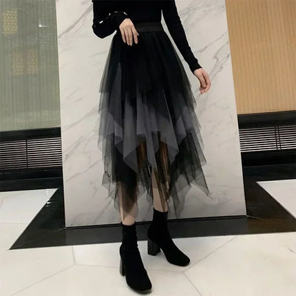 Лятна туту дамска пола Harajuku ежедневна тюл долна част Jupe Femme Faldas модна висока талия Midi мрежеста поли дамско облекло Saia