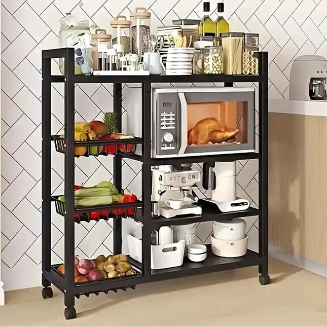 92*32*108 см Кухненски стелаж за съхранение на колелца, многоетажен стелаж за съхранение, домашен рафт за микровълнова печка, кухненски стелаж