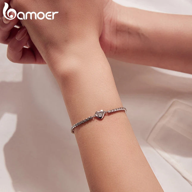 Гривна Bamoer Moissanite Heart с регулируемо усукано въже, дебела верижка за китка за жени, бижута за Свети Валентин, винтидж любовен подарък
