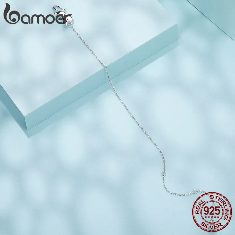 Bamoer 925 стерлингово сребро сладка котка гривна за домашни любимци регулируема верижка с мъниста от лунен камък за жени тийнейджъри семеен подарък