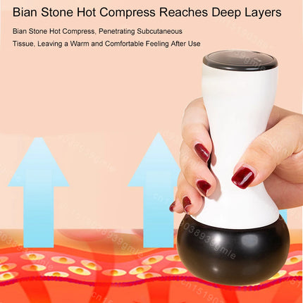 Електрически нагревателен масажор Bian Stone Gua Sha с горещ компрес, инструмент за физиотерапия на тялото, масаж на гърба и лицето, топъл моксибуст, инструмент Guasha