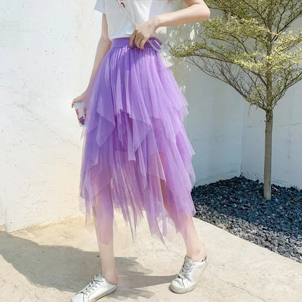 Лятна туту дамска пола Harajuku ежедневна тюл долна част Jupe Femme Faldas модна висока талия Midi мрежеста поли дамско облекло Saia