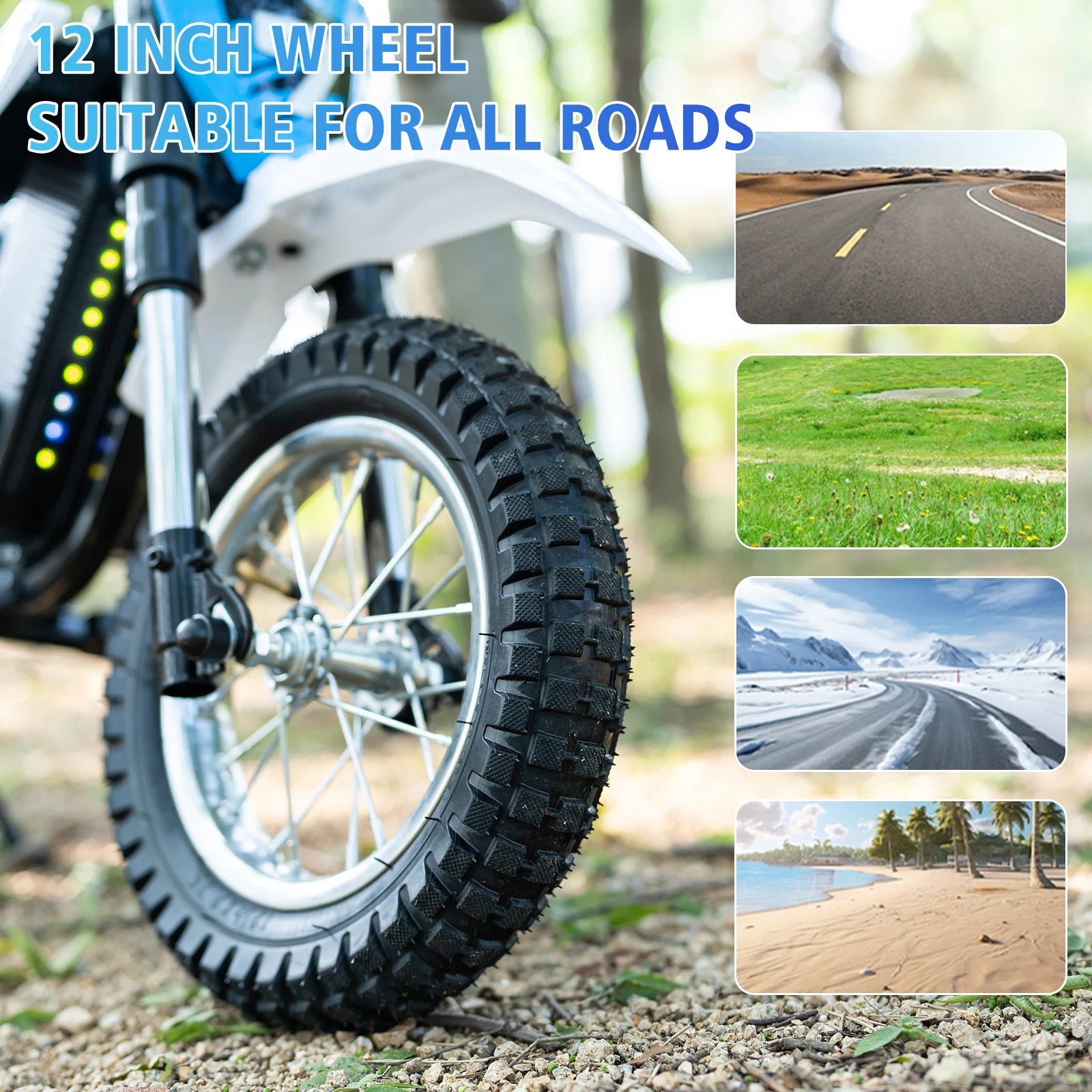 Детски електрически мотоциклет EVERCROSS TECH EV12M Pro - 300W, 25 км/ч, 15 км живот на батерията, Bluetooth и LED 12-инчови гуми