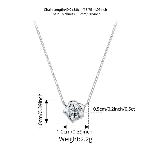 BAMOER 0.5CT висулка с моисанит и розово цвете, изработена от сребро 925 с кръгло рязане и диаманти, O-верижка за жени, Свети Валентин
