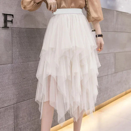 Лятна туту дамска пола Harajuku ежедневна тюл долна част Jupe Femme Faldas модна висока талия Midi мрежеста поли дамско облекло Saia