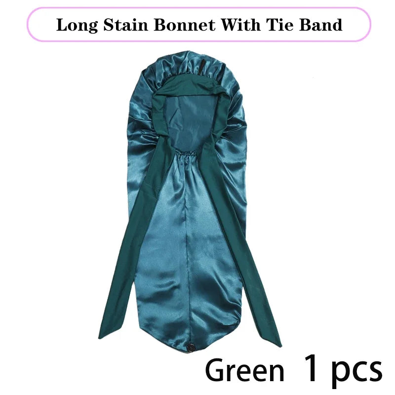 Дълга сатенена шапка, едноцветна, екстра голяма шапка за сън с дълга връзка, за коса за чернокожи жени, шапка за грижа за косата, за всички типове коса