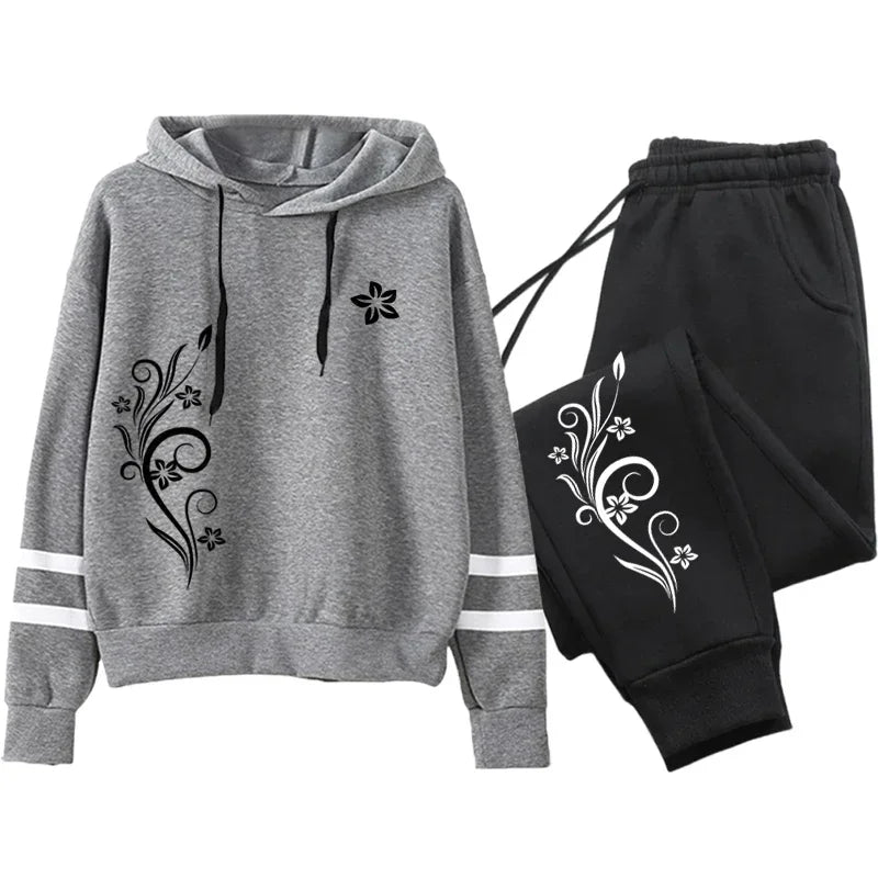 Качествен дамски анцуг, ежедневен, на открито, есенно-зимни, суитшърт с качулки, ежедневен, еднокомпонентен, раиран, суитшърт и спортни панталони, удобни за джогинг