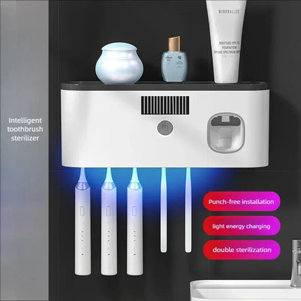 Безжично зареждане с UV дезинфектор за четки за зъби, неперфориран държач за четки за зъби, стойка за съхранение на дезинфектор за четки за зъби