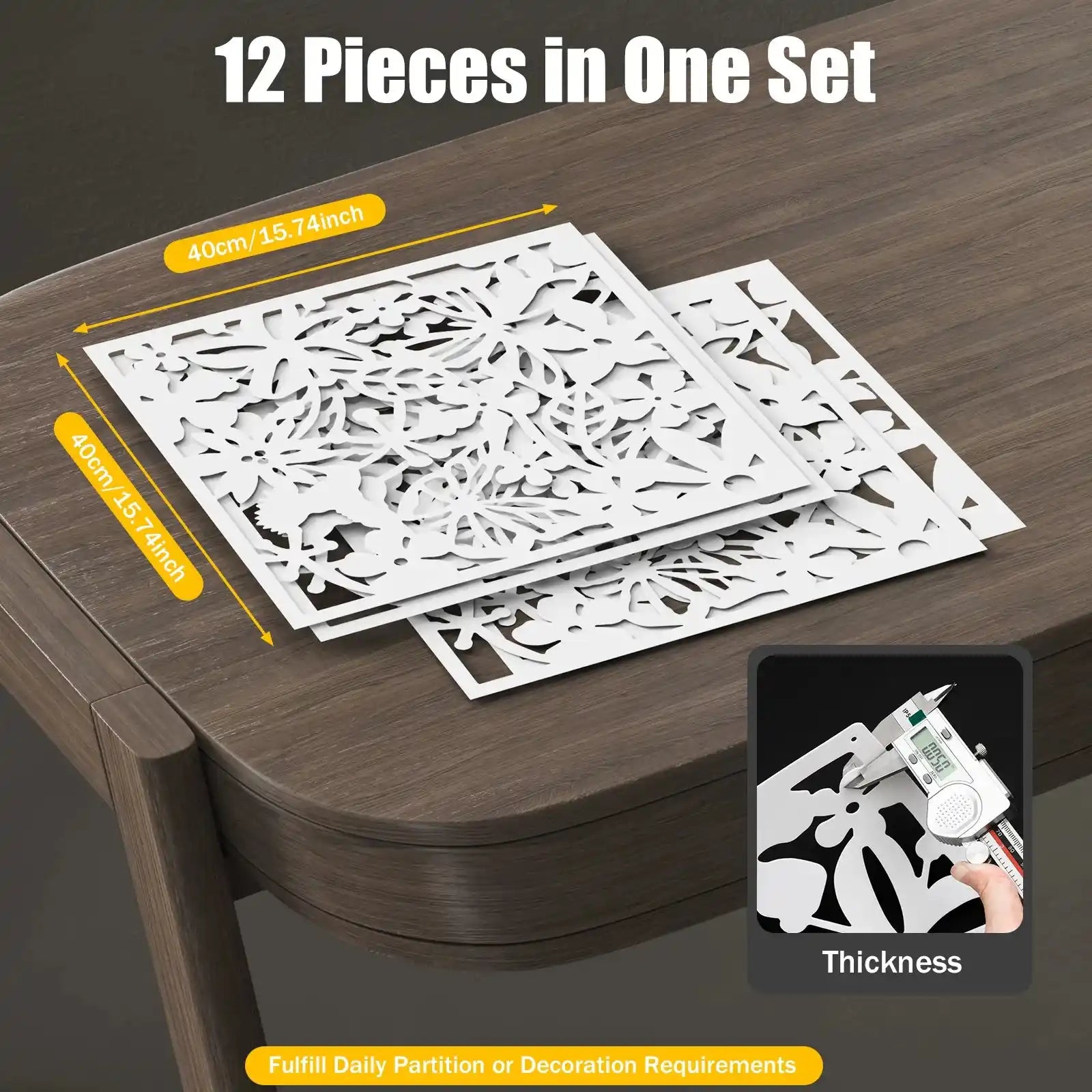 12 бр. Висящи прегради за стая, 40X40 см PVC екран с пеперуда, цвете, птица, кухи цветя, висящи прегради за стая