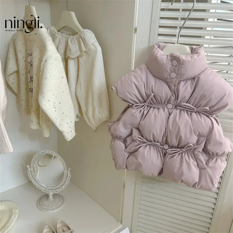 HoneyCherry Момичешка Едноцветна Жилетка Есен и Зима Нова Модерна Детска Памучна Жилетка Зимни Момичешки Бебешки Топли Жилетки