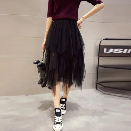 Лятна туту дамска пола Harajuku ежедневна тюл долна част Jupe Femme Faldas модна висока талия Midi мрежеста поли дамско облекло Saia