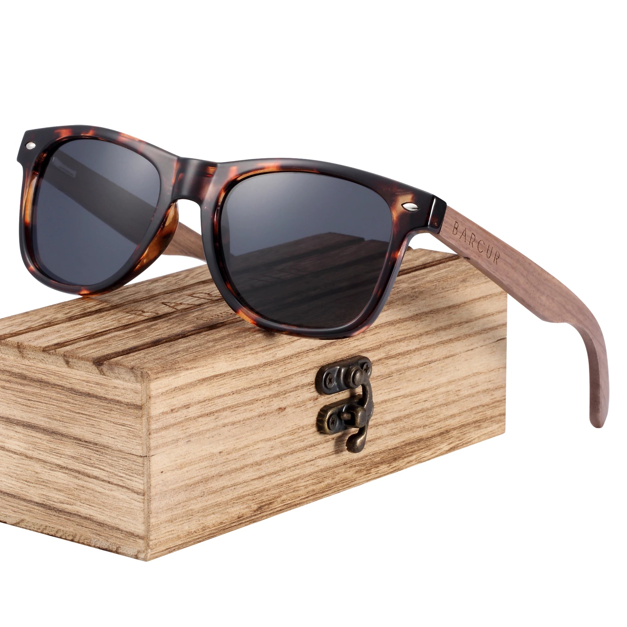 Слънчеви очила BARCUR с черен орех, дървени поляризирани слънчеви очила за мъже, мъжки очила с UV400 защита, дървени, оригинална кутия