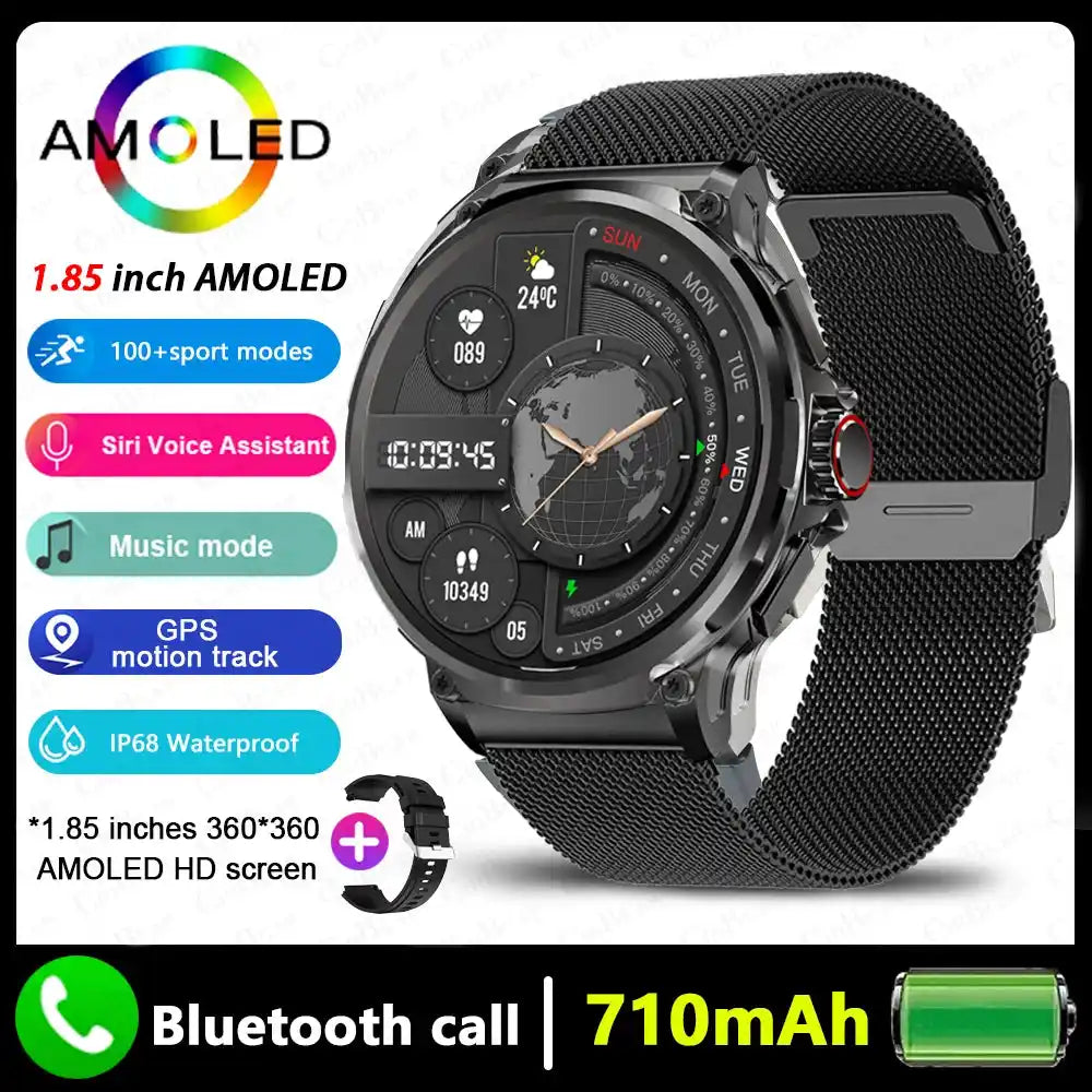 2026 Нов мъжки GPS Smart Watch 1.85 инча Ultra HD AMOLED екран 710 Mah батерия Bluetooth Call Smartwatch за Android IOS