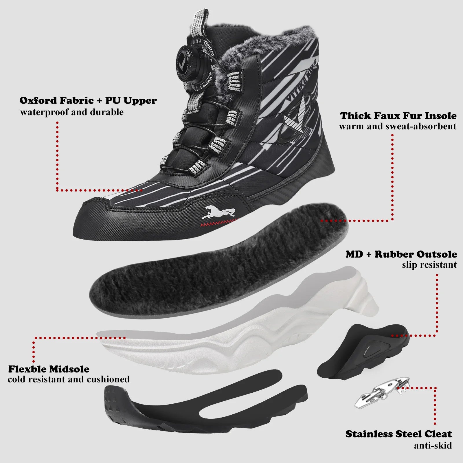 Момчешки туристически обувки, детски туристически обувки за момичета, топли зимни обувки за сняг, стоманени катарами, издръжливи и удобни