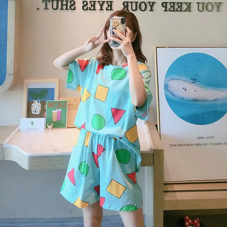 Пижама  Памучни летни къси комплекти  за двойки Мъж и жена Пижама 2025