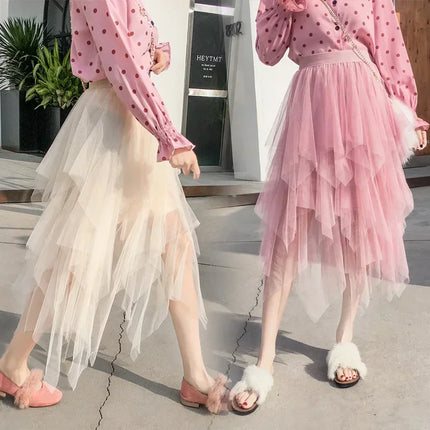 Лятна туту дамска пола Harajuku ежедневна тюл долна част Jupe Femme Faldas модна висока талия Midi мрежеста поли дамско облекло Saia