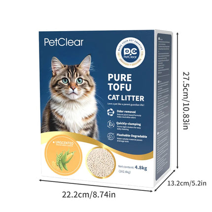 PetClear котешка тоалетна с тофу, натурална безпрахова, слепваща се котешка тоалетна, контрол на миризмата, за пускане в тоалетната, ванилия/без аромат, за чувствителни лапи