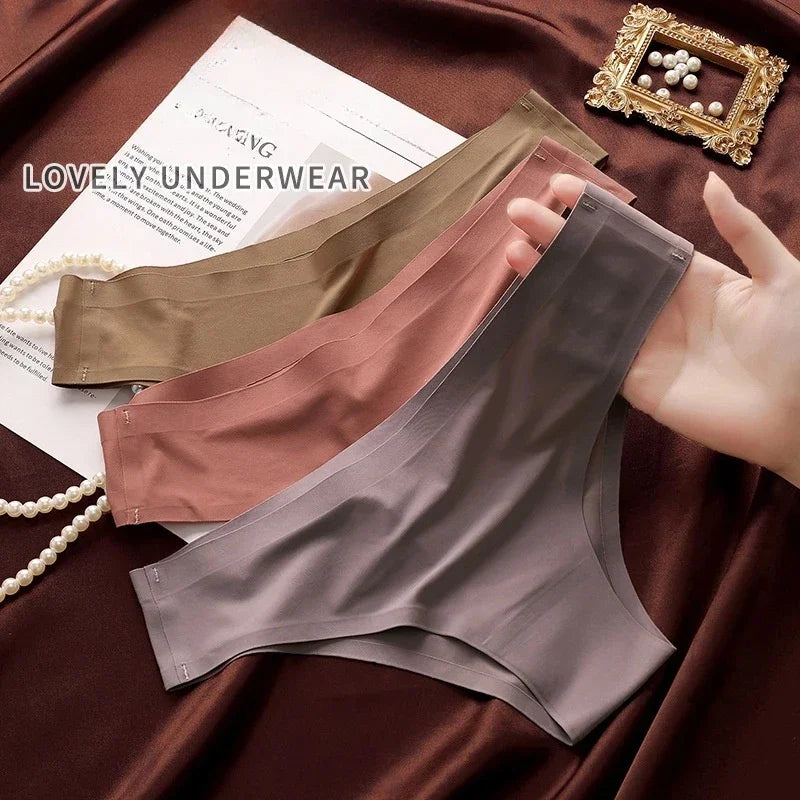 Безшевни бикини за жени, секси бельо, ледено копринени бикини с ниска талия, дамски меки плътни ултратънки бикини, танга Mujer