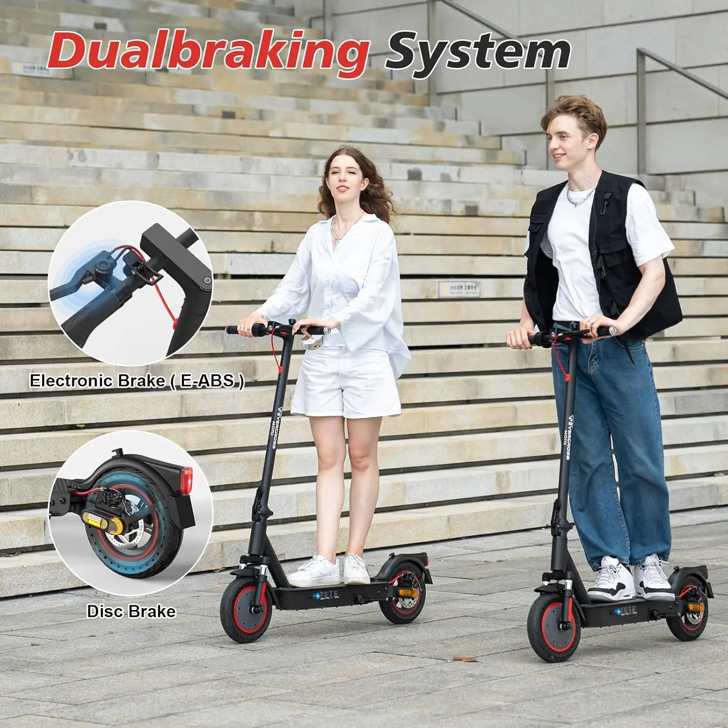 Електрическа тротинетка EVERCROSS TECH EV10K Pro за възрастни, 10 инча, сгъваема, управление чрез приложение, 500W мотор, батерия 410WH