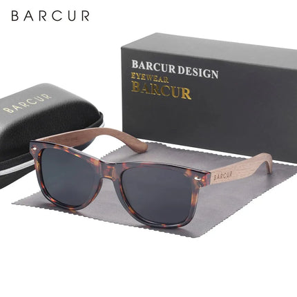 Мъжки слънчеви очила BARCUR Natural Wooden поляризирани, черно орехово, UV400 защита
