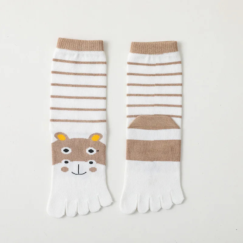 3 чифта детски чорапи с пръсти, 3-12 г., момичета и момчета, чорапи с пет пръста, есенно-зимни, високи памучни чорапи с кръгли пръсти, сладки, с анимационен герой, каваи