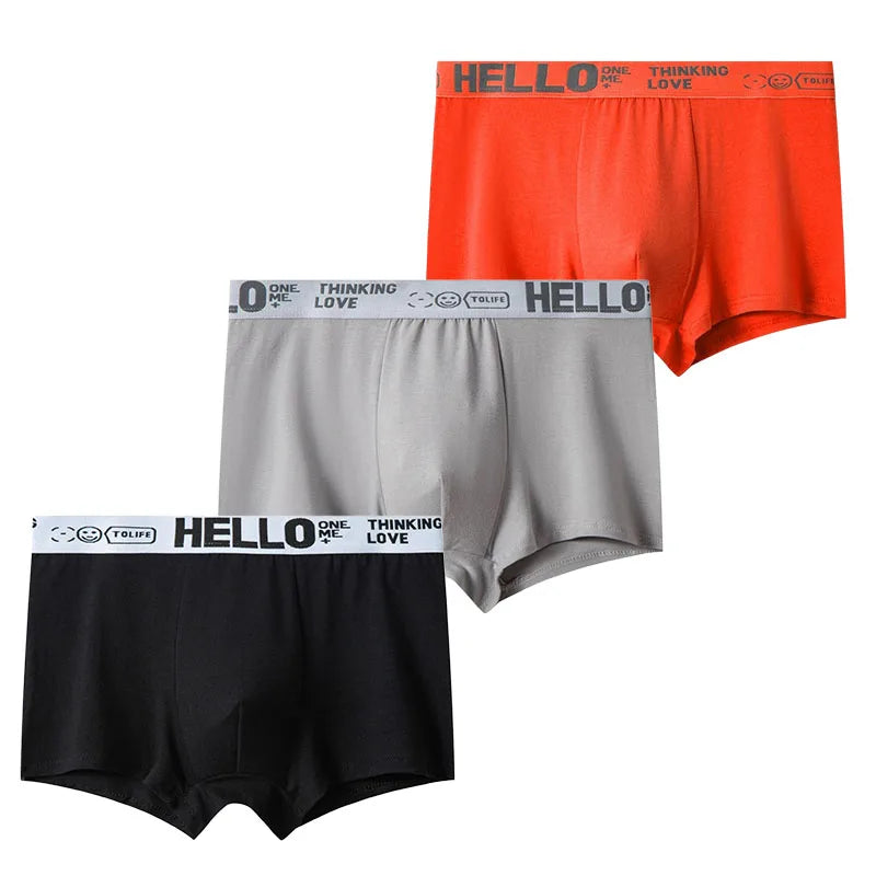 Комплект от 3 младежки боксерки, млечна коприна, плътни, детско бельо, момчета, удобни, дишащи, тийнейджърски боксерки