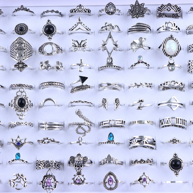 20 бр./лот винтидж бохемски геометрични пръстени с цветя и листа за жени, микс стил, цвят, модни бижута, подаръчни аксесоари на едро