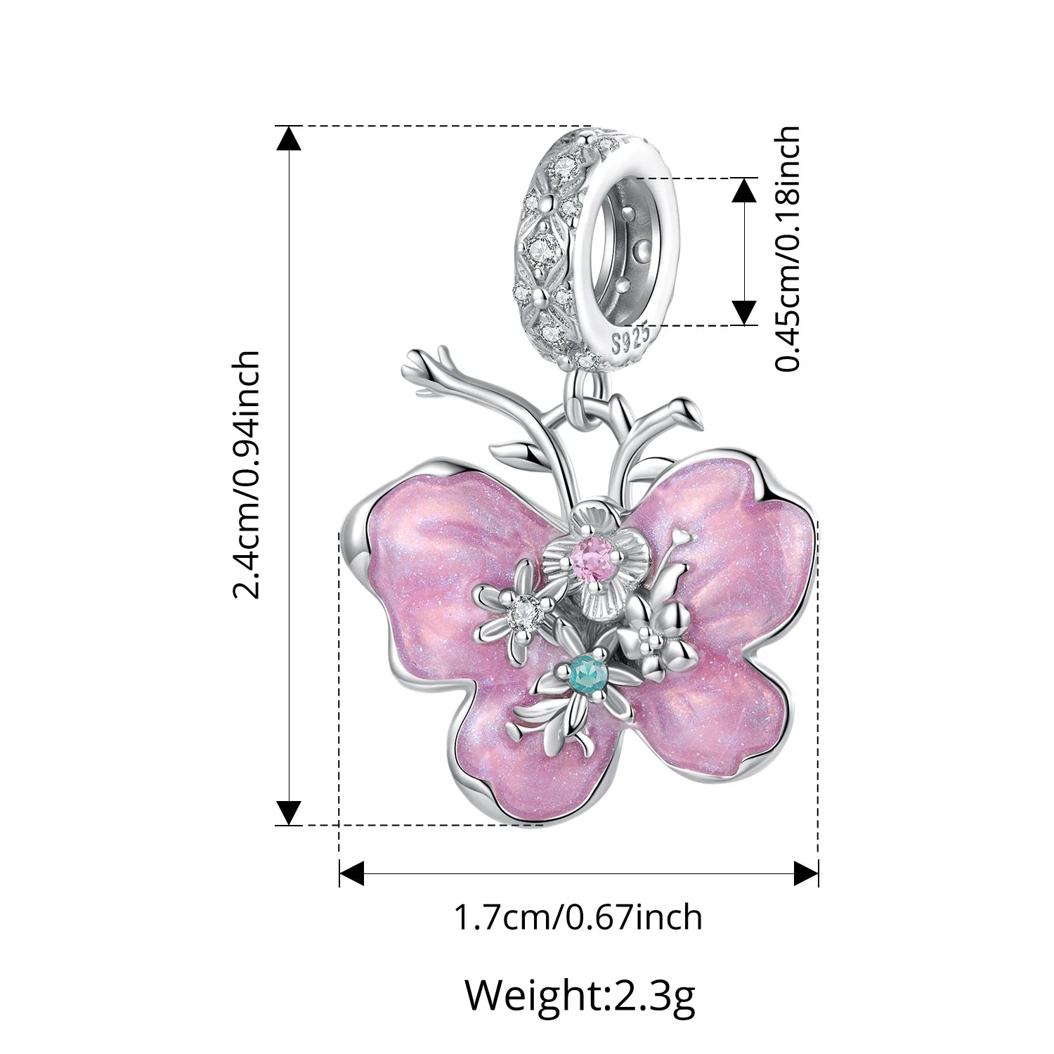 Bamoer 925 стерлингово сребро кристал розов пролетен чар цвете панделка дистанционер мъниста ретро висулка за жени DIY бижута романтичен подарък